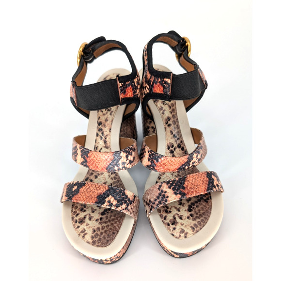 See by Chloé Snakeskin Effect Block Heel Platform Leather Sandal 39 Luxury Glam - Picture 4 of 13